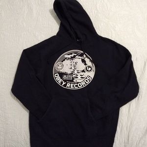 Obey pull over black hoodie with large graphic